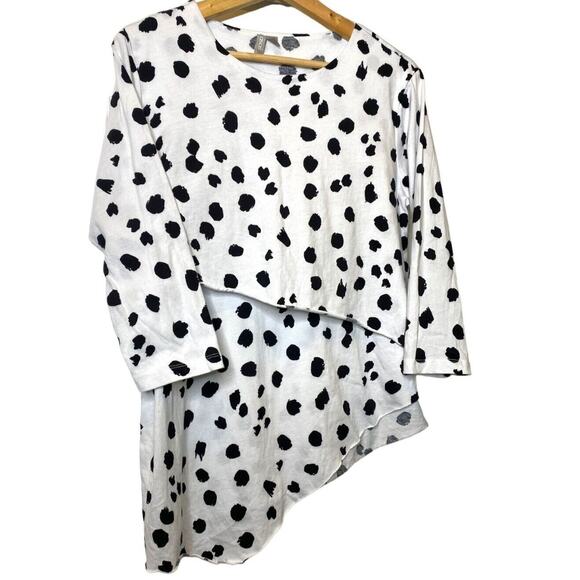 ASOS Cotton High Low Layered Animal Print Top 3/4 Sleeve 6 White Black #4133 - Picture 11 of 15